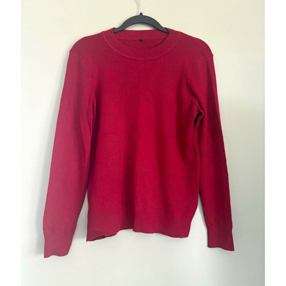 Arach&Clotz Women's Red Crew Neck Solid Knit Pullover Sweater M Wool Blend